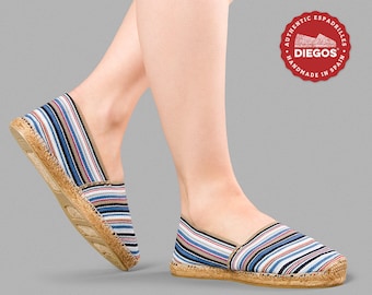 Blue striped espadrilles for women Hand-stitched flat espardenya classic in Rioja, Spain New DIEGOS summer collection®