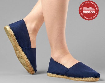 Hand-stitched navy blue flat espadrilles in Rioja, Spain Espadrille for women. DIEGOS collection®, fresh and light summer footwear