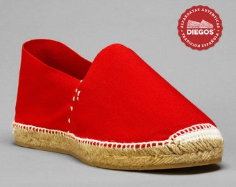 Red espadrilles sewn white for men Hand-stitched in Rioja Spain Authentic Spanish espardenya, summer shoe DIEGOS