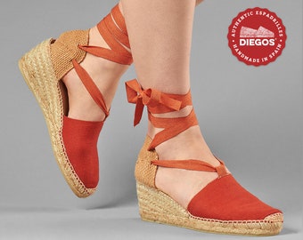 Espadrille Lola high heel terracotta sewn by hand in Rioja, Spain - Espadrilles for women. DIEGOS® Collection - Vegan Espadrille