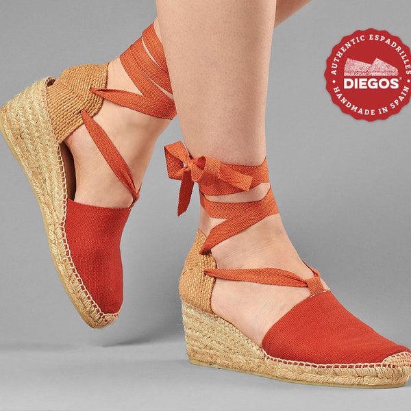 Espadrille Lola high heel terracotta sewn by hand in Rioja, Spain - Espadrilles for women. DIEGOS® Collection - Vegan Espadrille