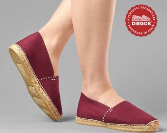 Hand-stitched burgundy flat espadrilles in Rioja, Spain Espadrille for women. COLLECTION DIEGOS®, the authentic spread of a lifetime