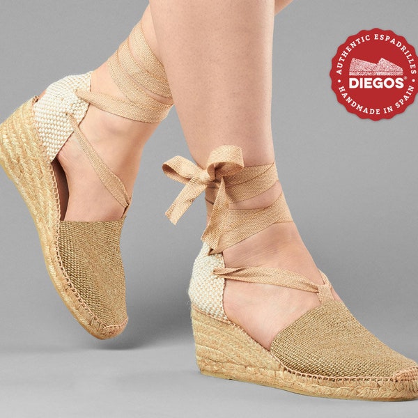 Espadrille Lola high heel of linen sewn by hand in Rioja, Spain - Espadrilles for women. DIEGOS® Collection - Vegan Footwear