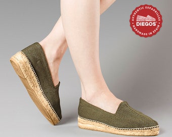 Green espadrille olive spike and with low heel for women - Traditional and hand-sewn espadrilles in Rioja, Spain - DIEGOS®