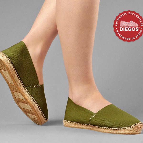 Hand-stitched green flat espadrilles in Rioja, Spain Espadrille for women. DIEGOS collection®, fresh and light summer footwear