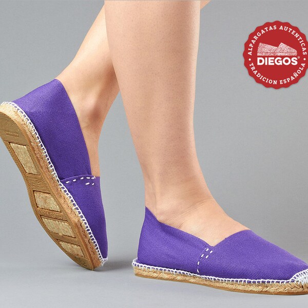 Purple flat espadrille sewn with white | Traditional espadrille for women. DIEGOS collection®, fresh and light summer footwear