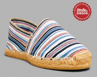 Blue striped espadrilles for men Hand-stitched in Rioja Spain Authentic Spanish espardenya, summer shoe DIEGOS