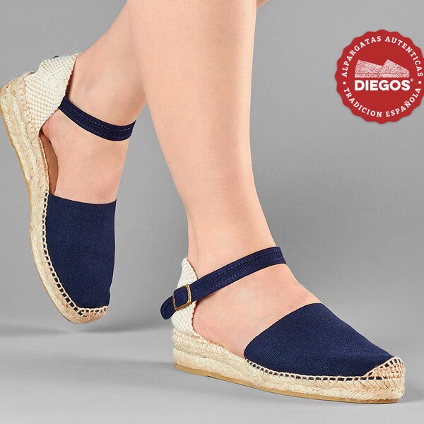 Espadrille Carmen navy blue with bracelet and low heel for women - Traditional and hand-sewn espadrilles in Rioja, Spain