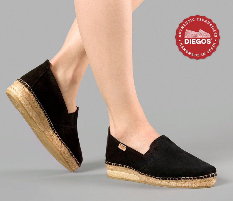 Classic black suede espadrilles with low sole hand-sewn in Rioja, Spain, Alpargata for women. DIEGOS collection®, espardenya image 1