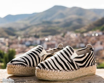 Poni Zebra espadrille hand-sewn platform in Rioja, Spain - Espadrilles for women. DIEGOS Collection Flat footwear for women