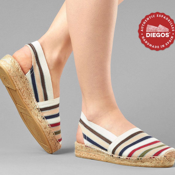 Espadrille Catalina with French stripes with low heel - Espadrille for women - Hand-stitched in Rioja, Spain - DIEGOS Collection®