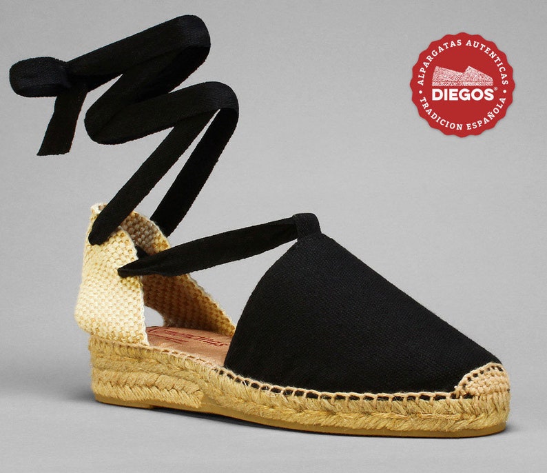 Espadrilles Carmen black with bows and low heel for women, traditional espadrilles and hand-sewn in Rioja, Spain DIEGOS® image 10