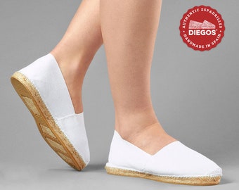 White flat espadrilles ideal for weddings and gifts Espadrille for women. DIEGOS collection®, fresh and light summer footwear
