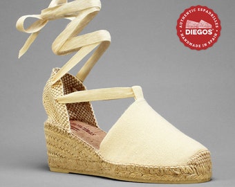 Espadrille Lola raw white high heel sewn by hand in Rioja, Spain - Espadrilles for women. DIEGOS® Collection - Wedding Espadrille