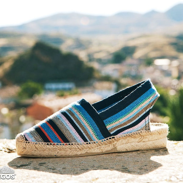 Blue-striped Catalina espadrille with low heel - Espadrille for women - Hand-stitched in Rioja, Spain - DIEGOS Collection®