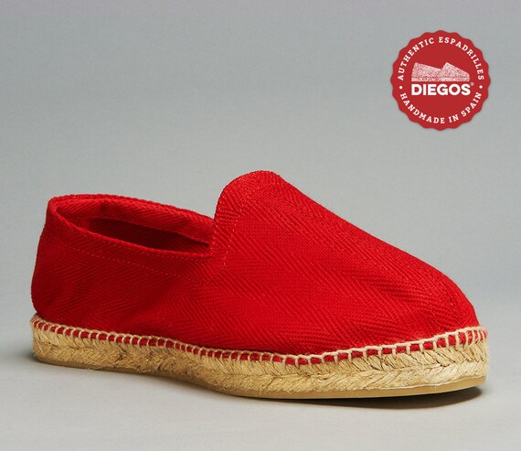 Rode visgraat espadrilles voor mannen Met de hand gestikt in - Etsy België