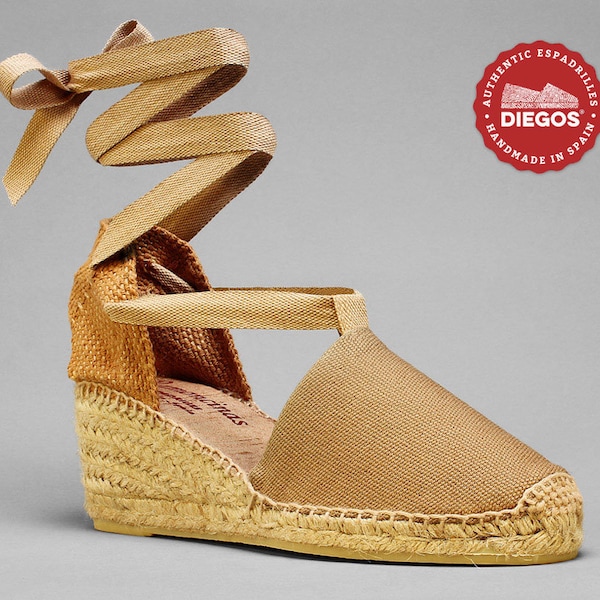 Espadrille Lola high heel light brown sewn by hand in Rioja, Spain - Espadrilles for women. COLLECTION DIEGOS® - Espadrille authentic