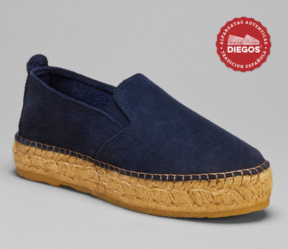 Espadrille Flat Platform in Front of Navy Blue Sewn by Hand in 