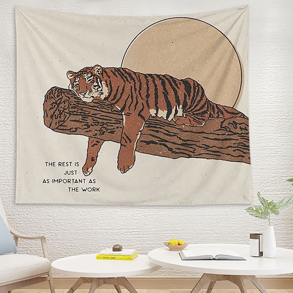 Japanese Style Cozy Tiger Tapestry, Funny Tapestry,Cartoon Tapestry, Wall Hanging,Art Aesthetics,Home Decoration,Living Room Decoration,Gift