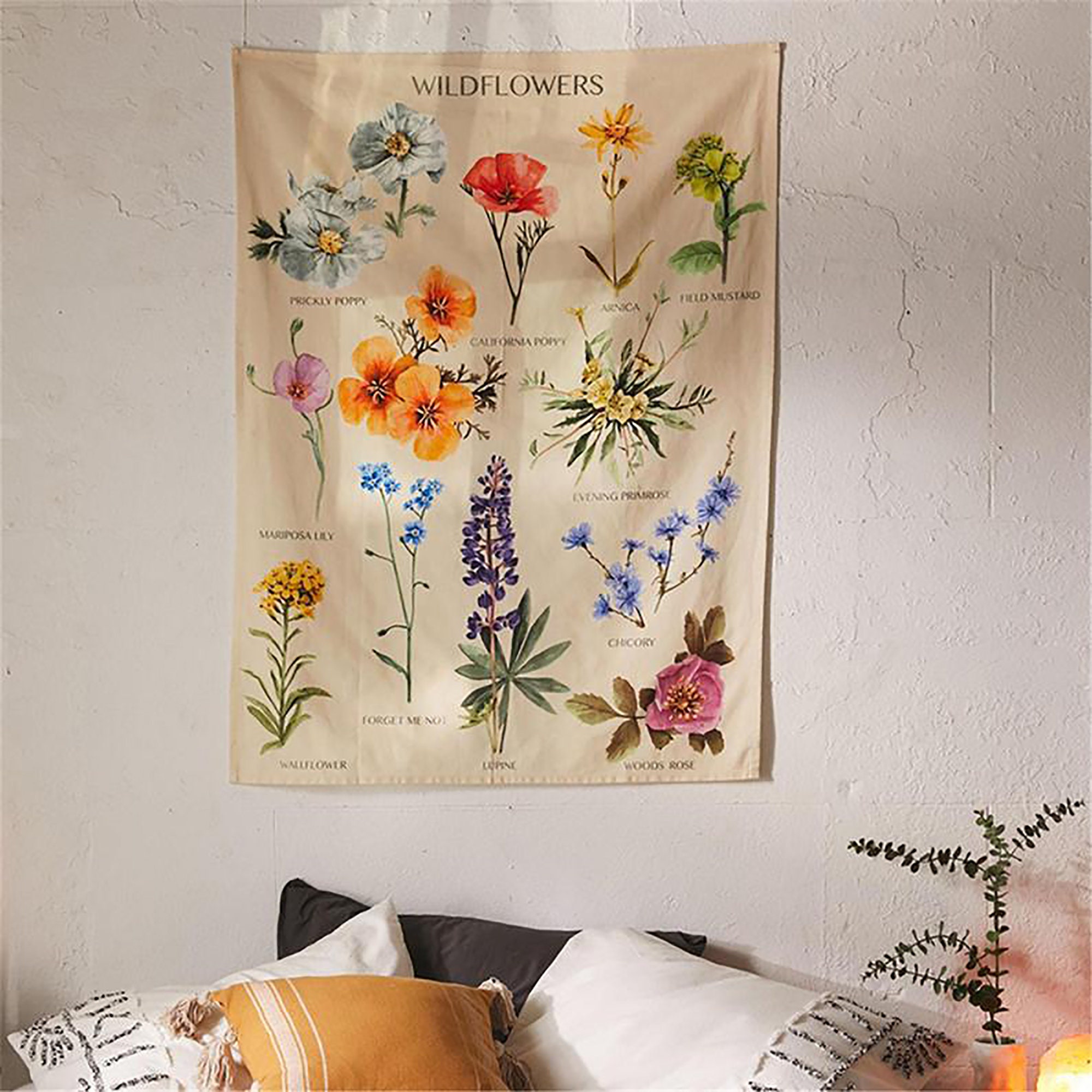 Botanical Wildflower Tapestry Floral TapestryWall Hanging Etsy