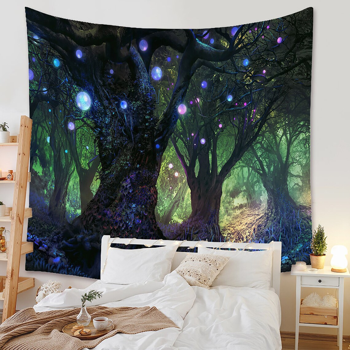 Green Forest Tapestry Wall Hanging Art Tree of Life Etsy