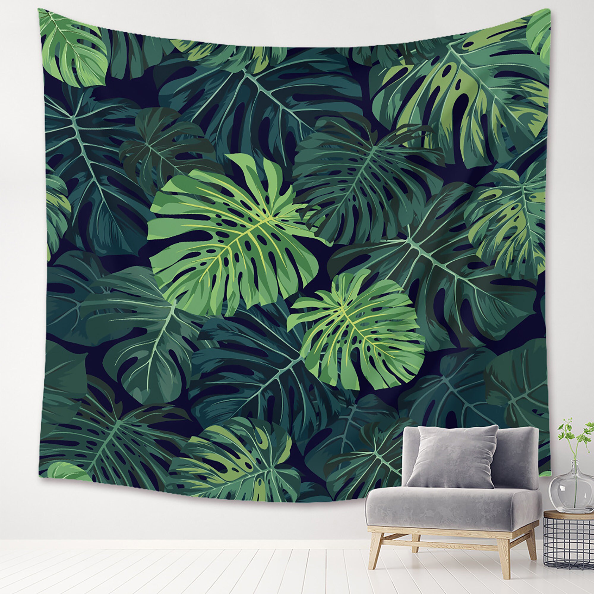 Dark Green Plant Wall Tapestry Leaves Tapestry Plant Etsy