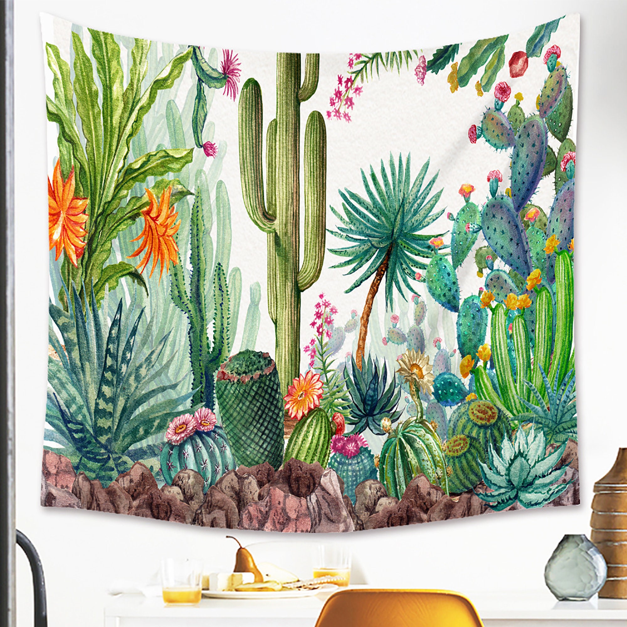 Green Cactus TapestryPlants Forest Tapestry Flowers Blanket Etsy