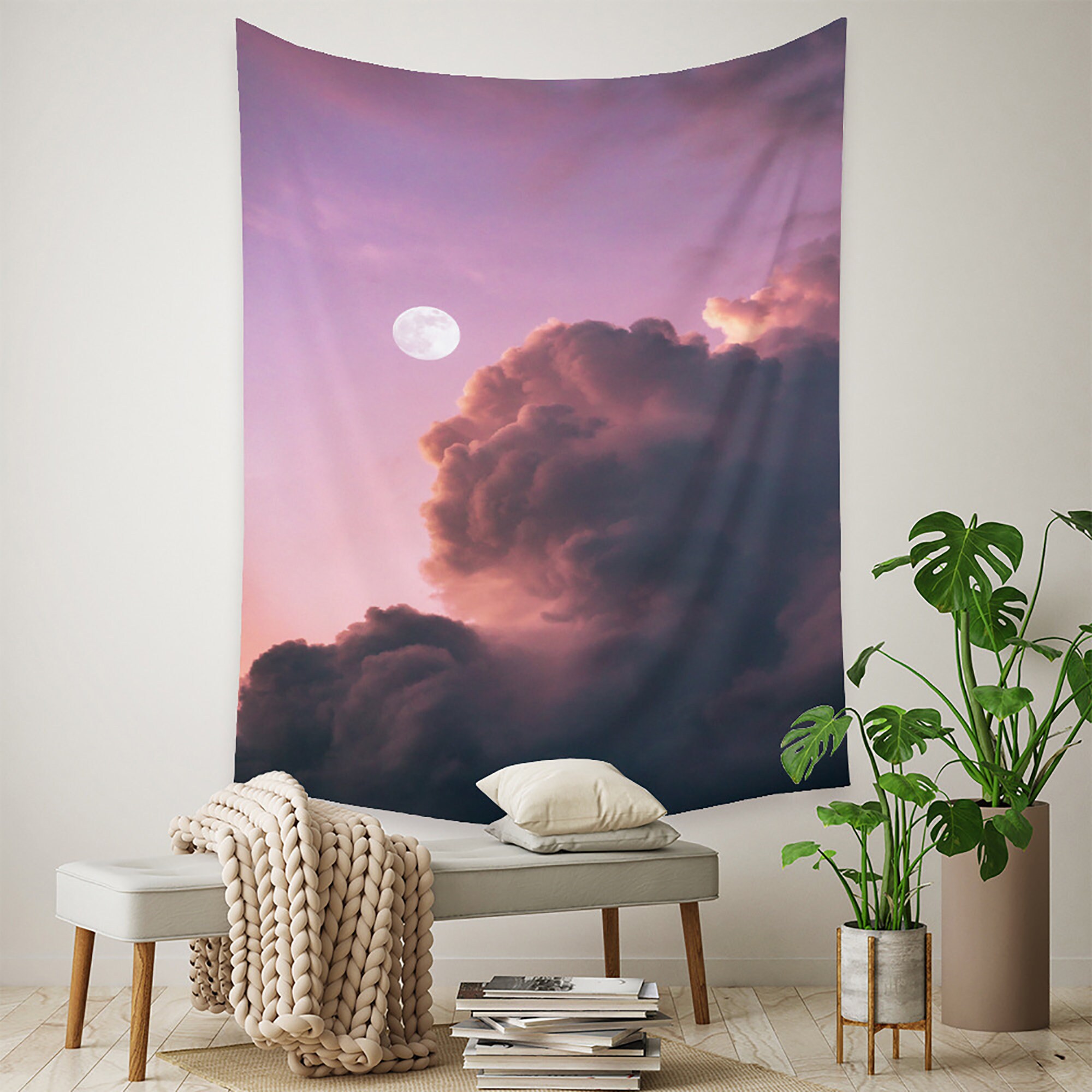 Lila Mond Wolke Wandteppich Wandbehang Wandkunst Fenster | Etsy