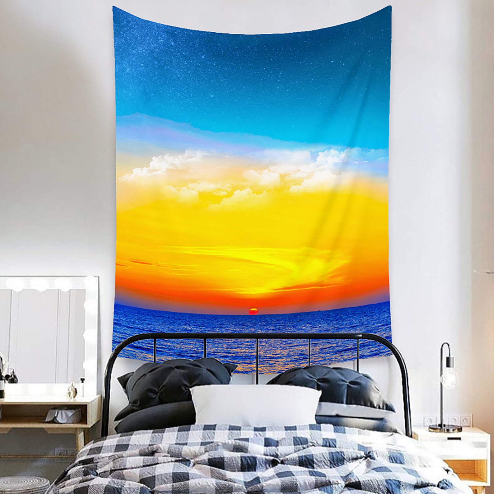 Seaside Sunset Starry Sky Tapestry Landscape Tapestry Wall Etsy
