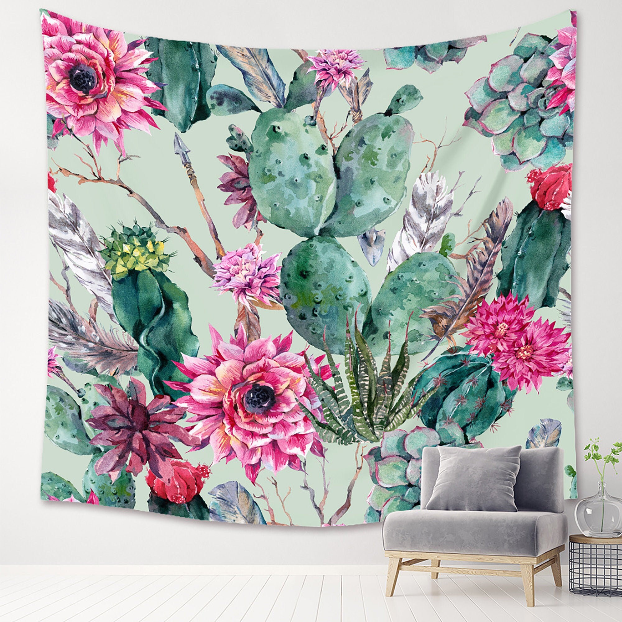 Green Plant TapestryCactus Flower Tapestry Flowers Blanket Etsy