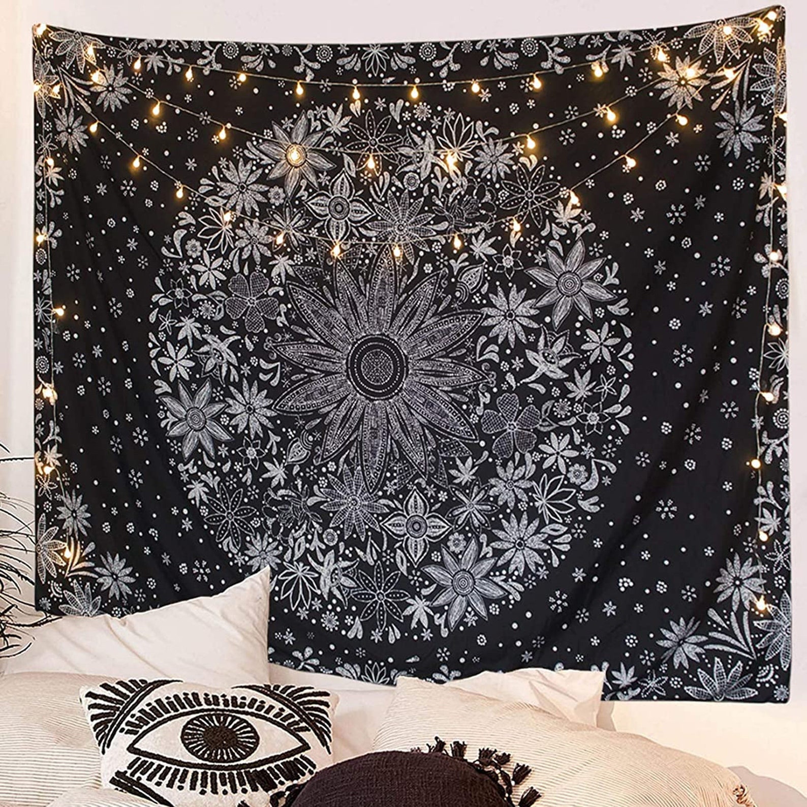Black and White Floral Tapestry Flower Tapestry Wall Hanging Etsy