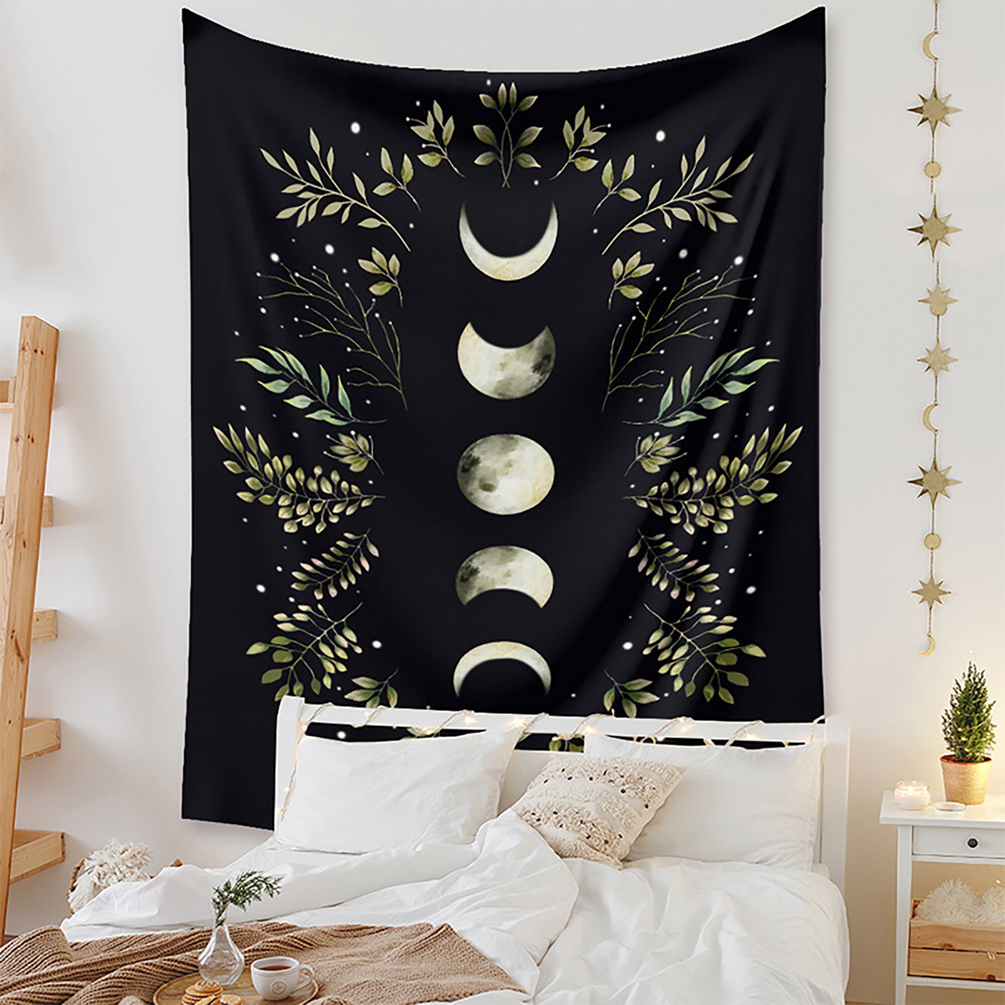 2. Celestial Tapestry: Round Wall Shelf With Moonlit Orb