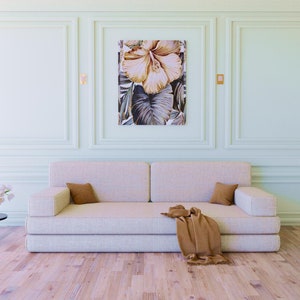 Off white floor Sofa, Linen Fabric Floor Seating,Foldable Yoga Meditation Sofa Bed, Arabic Living Room Sofa, Bohemian Home Decor Floor Couch