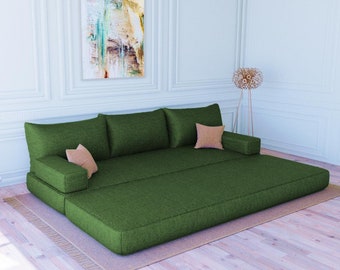 Sofá de suelo verde: cojines de banco de estilo árabe, asientos para sala de estar