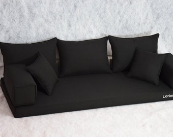 Black Linen Japanese floor sofa, Arabic sofa floor, Floor sofa bed, Floor cushion sofa, Floor seating cushions styles, Sofa living room set