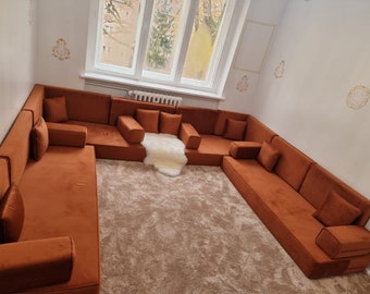 U SHAPED floor sofa Velvet Amber living room couch Oriental Floor Seating Arabic home decor floor Cushion Moroccan Patio Sofa Sectional sofa