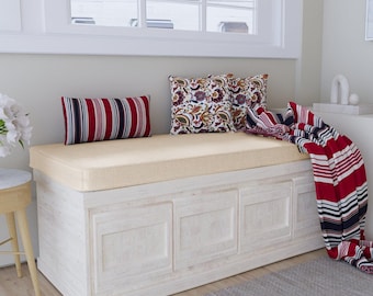 Linen Window Seat Cushion: Tufted French Style Bench Cushion
