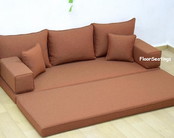 Linen Floor Sofa: Japanese Style Cushions, Arabic Couch Seating