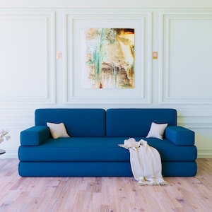 Blue Velvet Floor Seating Sofa: Arabic Style Cushion Set