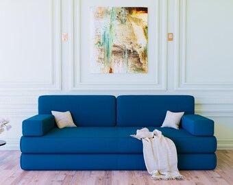 Blue Velvet Floor Seating Sofa: Arabic Style Cushion Set