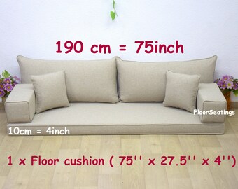 BEIGE LINEN Fabric Floor Seating 8" Thick,Sectional Sofa, Oriental Floor Sofa,Meditation Sofa,Arabic Floor Sofa Set,Floor Couch,Arabic sofa