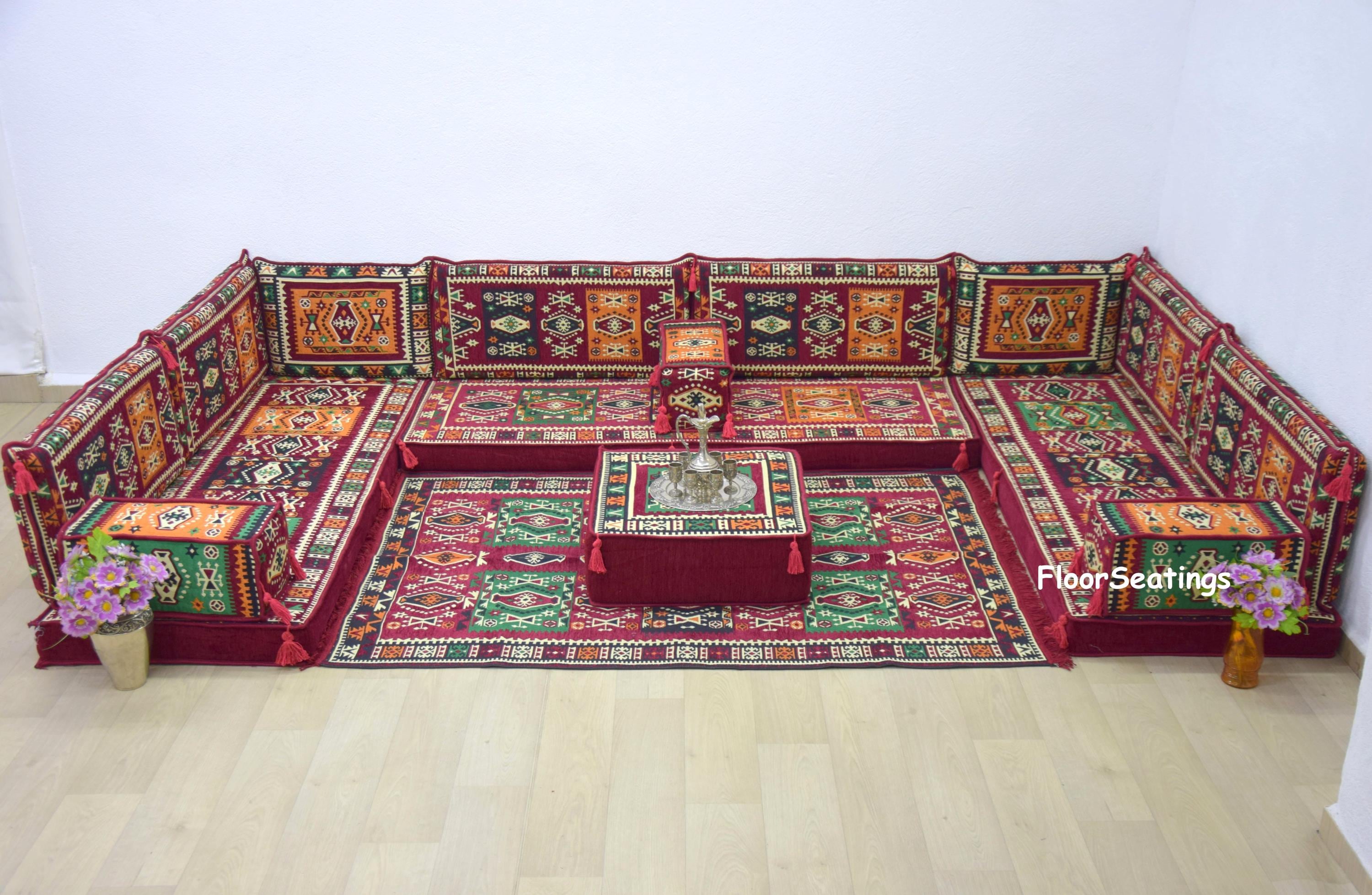 Majilis Rug U Shaped Arabic Majlis Sofa Set: Floor Seating, Cushions & Rug - Etsy