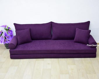 Purple Suede Floor Sofa: Turkish Oriental Living Room Couch