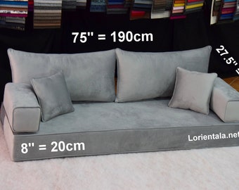 Velvet Arabic floor couch, Grey Velvet couch, Arabic majlis, Bed sofa set, Moroccan floor couch, Outdoor bench cushion, Bench seat cushion