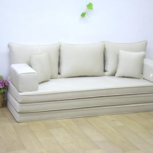 Off White Velvet floor Sofas, Corduroy floor couch, Floor Sofa Bed, Washable Cover, Sleeper Sofa, Floor Seat Pillow, living room cushions