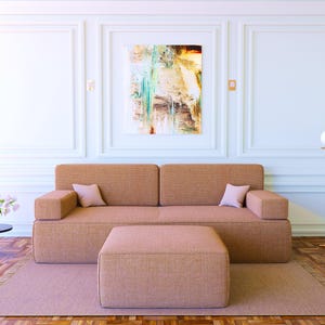 Beige floor Sofa, Linen Fabric Floor Seating, Foldable Yoga Meditation Sofa Bed, Arabic Living Room Sofa, Bohemian Home Decor Floor Couch