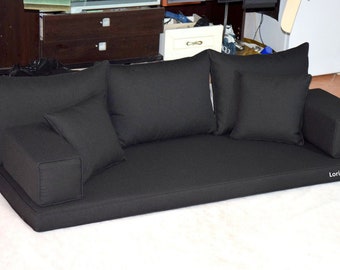 Black Linen floor cushion, Floor cushion seating, Outdoor floor cushion, Large floor cushion, Back cushion,Bohemian floor cushion,Floor sofa