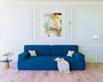Blue Velvet Floor Sofa: Arabic Seating Set with Pillows