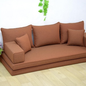 Linen Japanese floor sofa, Arabic couch sofa, Floor sofa bed, Floor cushion sofa, Floor seating cushions styles, Sofa living room, Ottoman