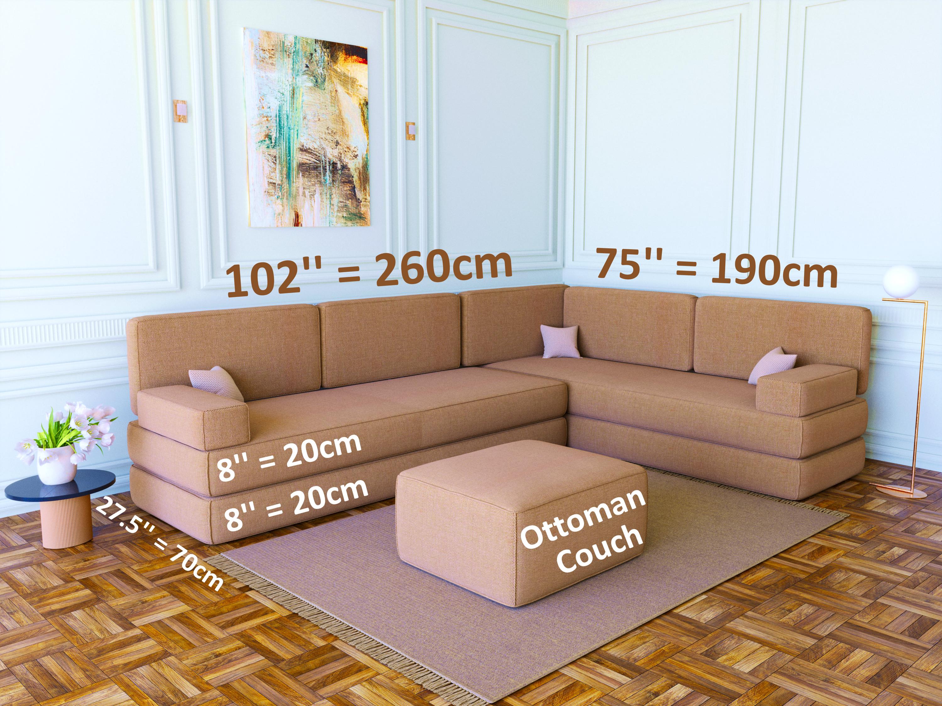 ベージュリネンL字型フロアソファ：モジュラーセクショナルソファ